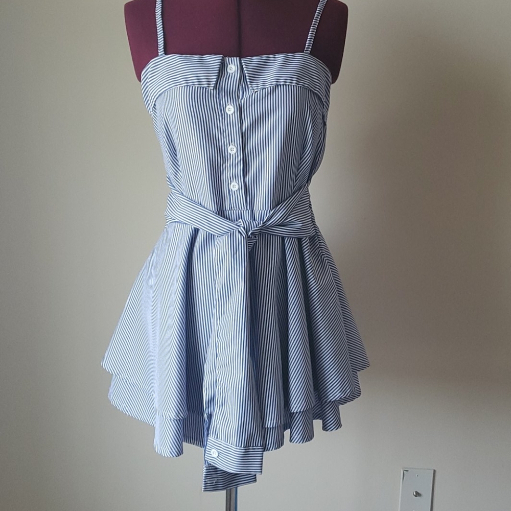 Blue striped tie front dress